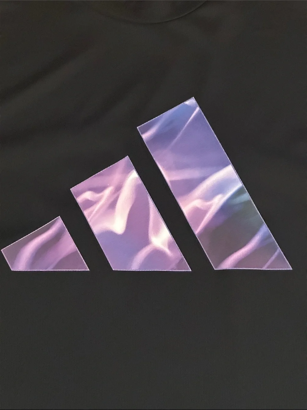 adidas Black Short Sleeve Tee with Iridescent Purple Logo Sz L
